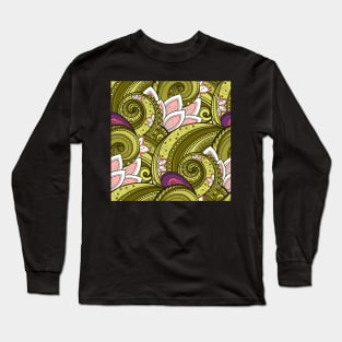 Paisley Print with Vintage Floral Motifs Long Sleeve T-Shirt